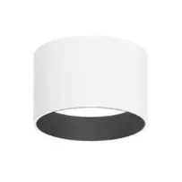 a white ceiling light with a black ring