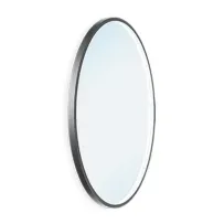 a round mirror on a white wall