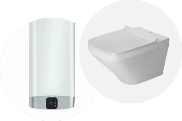 a white toilet with a white tank next to it